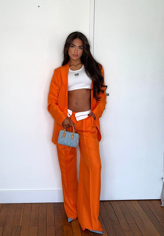 Ensemble blazer et pantalon orange