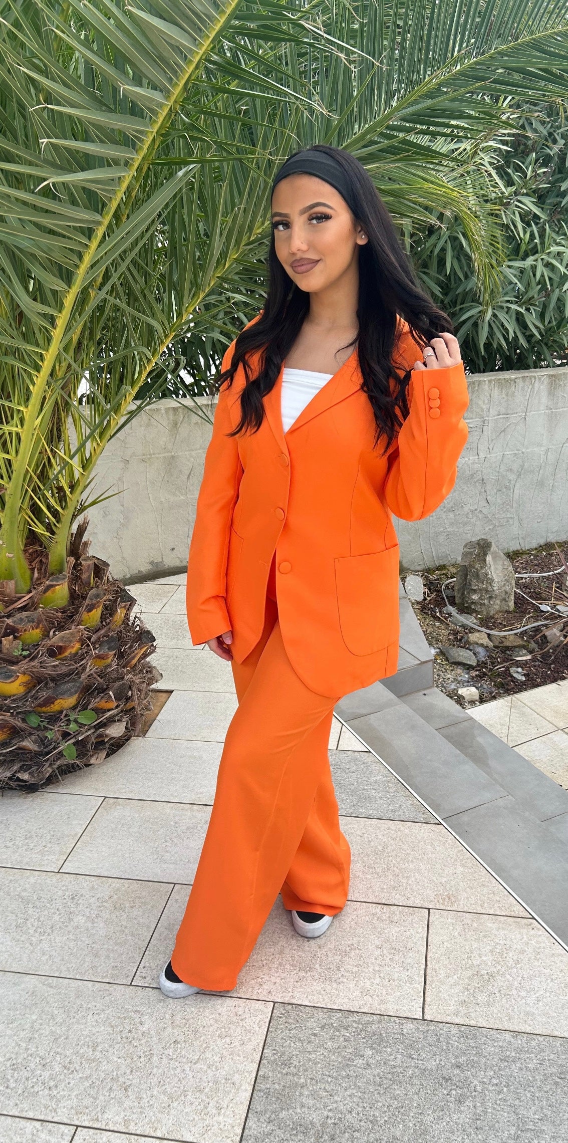 Ensemble tailleur et pantalon orange