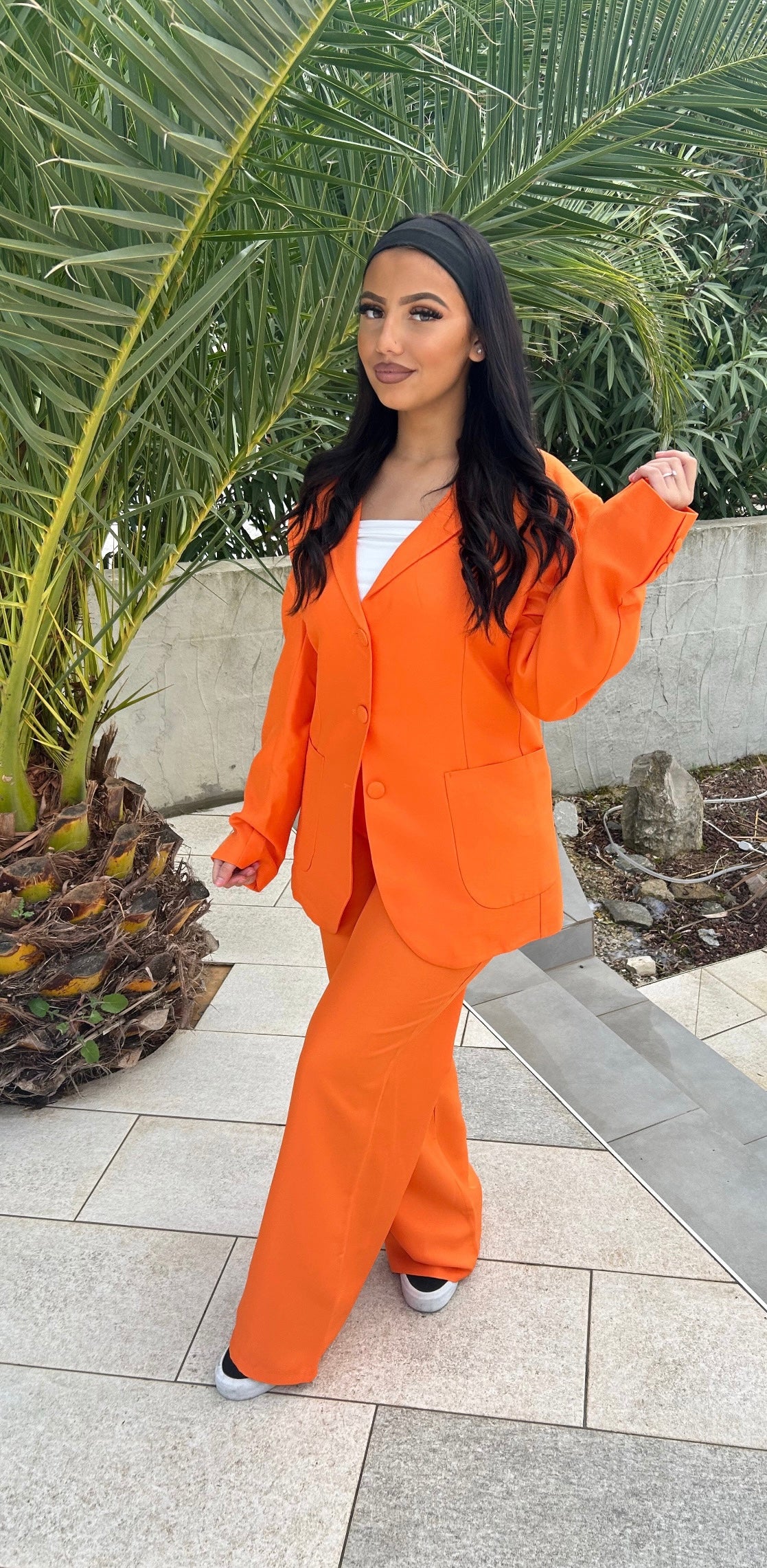 Ensemble tailleur et pantalon orange